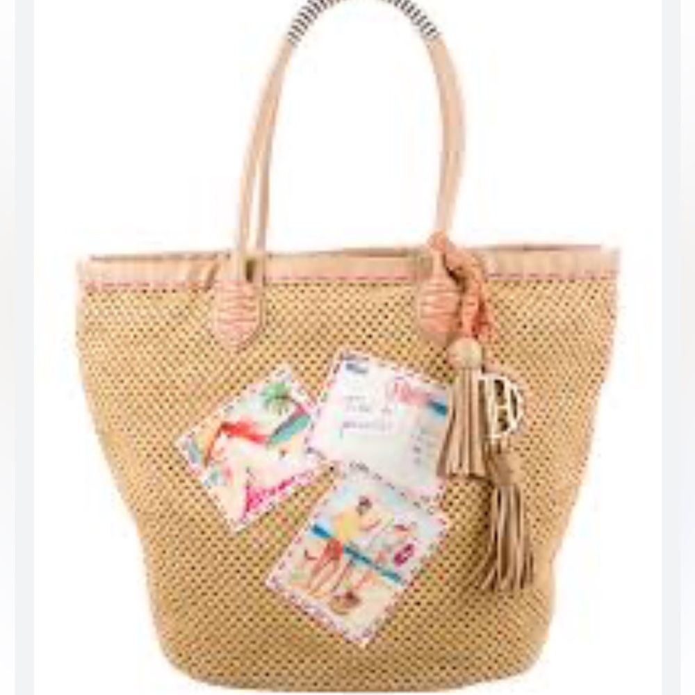 henri bendel Brown Woven Tote with Colorful Beach Patch Accents - Picture 12 of 15